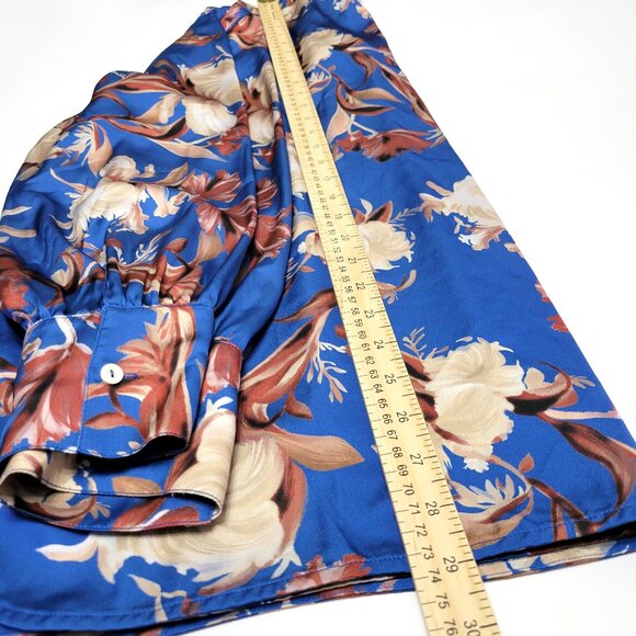 Misook Womens Long Sleeve Tie Neck Blouse Size XL Split Hem Floral Blue Romantic - Picture 8 of 12